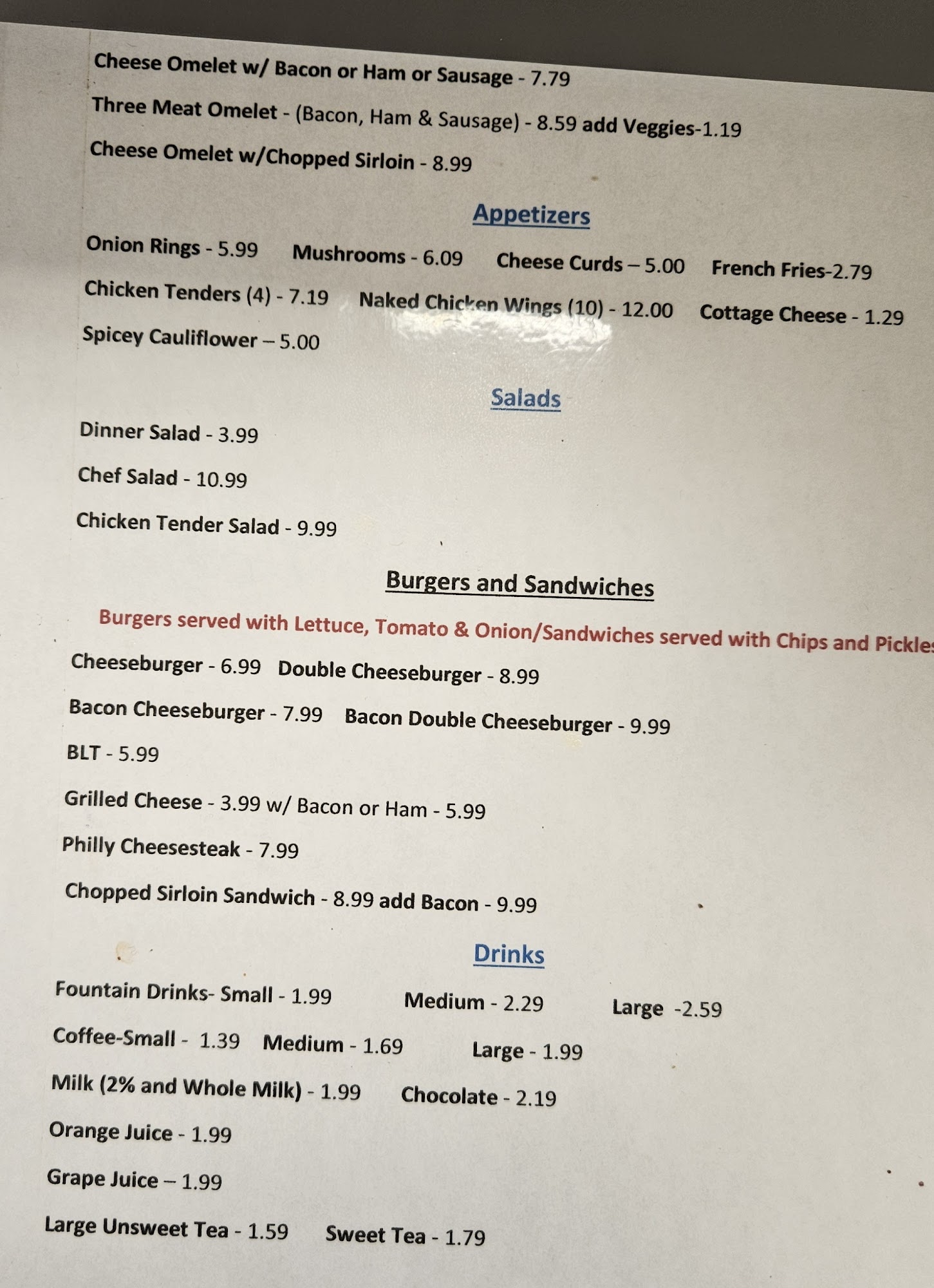The Boxcar Cafe Menu