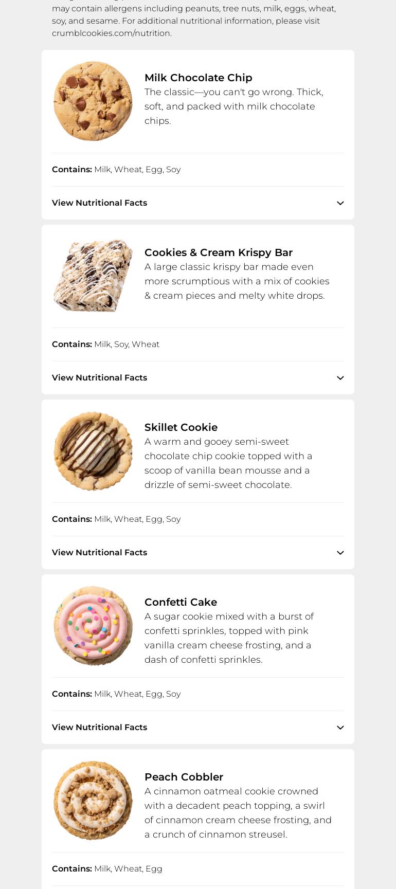 Crumbl - Willoughby Menu