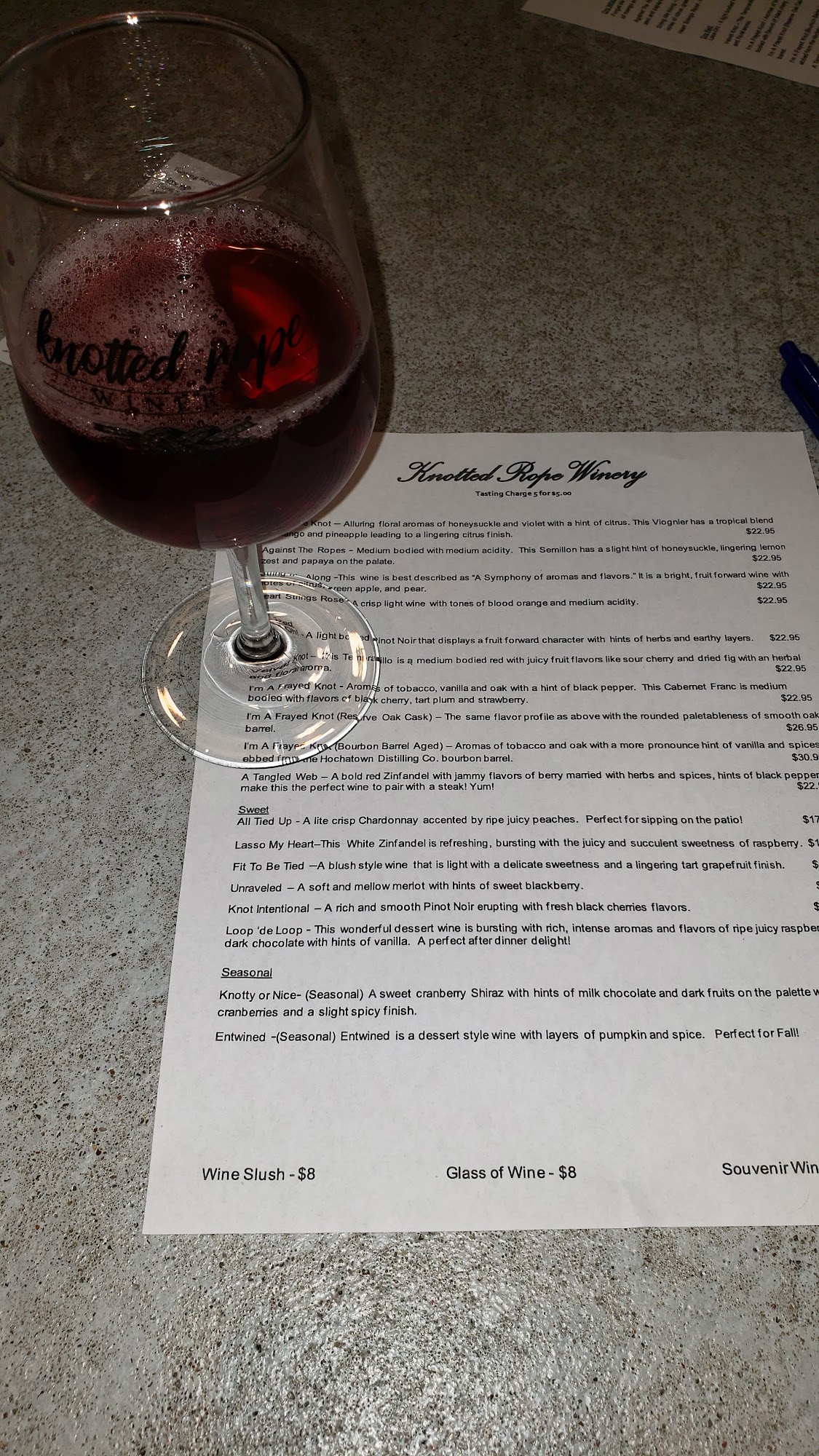 Knotted Rope Winery Menu