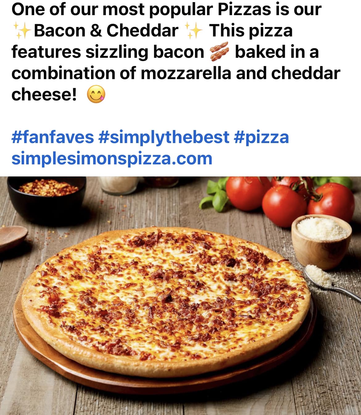 Simple Simon's Pizza Menu