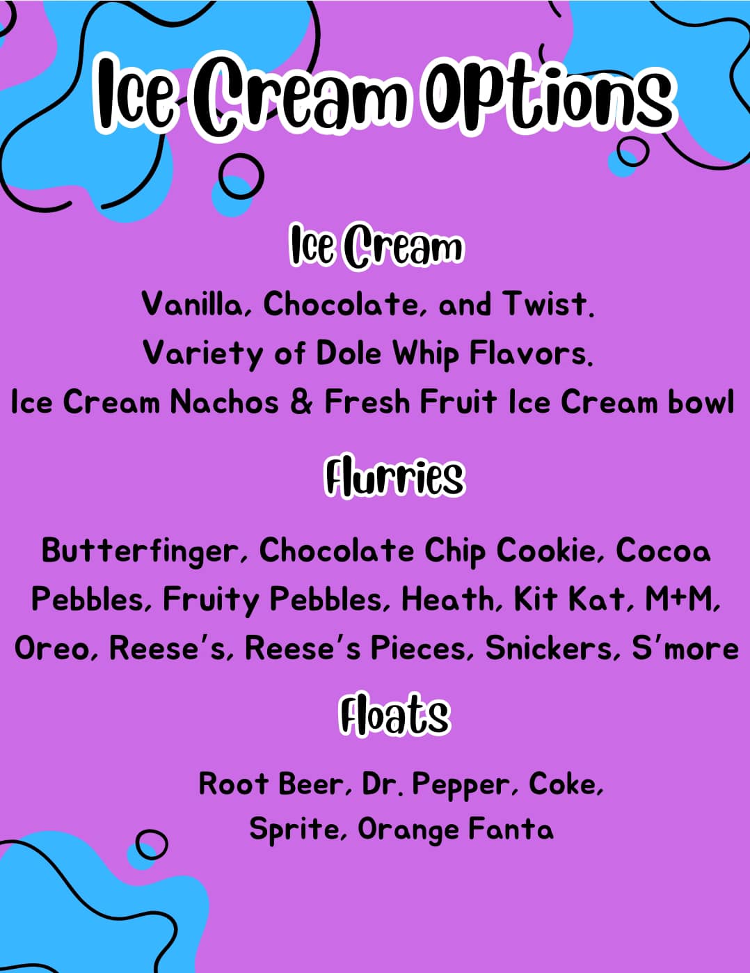 Whippet Ice Sno Cones Menu
