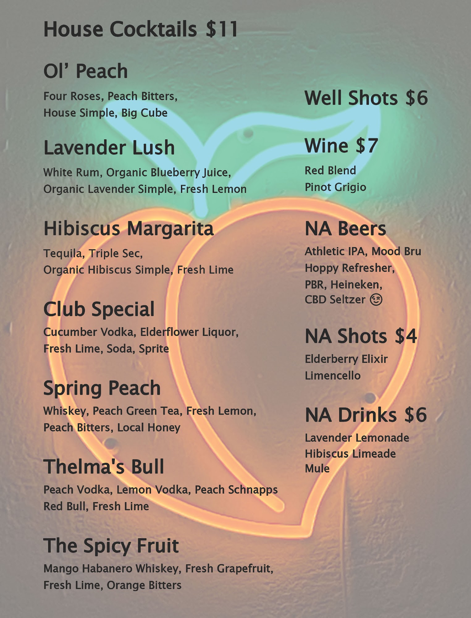 Thelma's Peach Menu