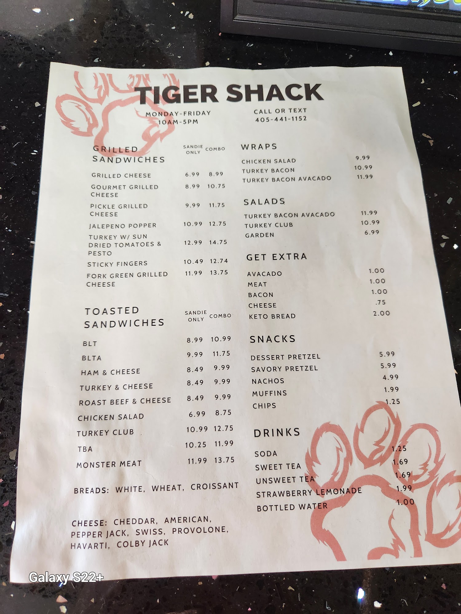 Tiger Shack Menu