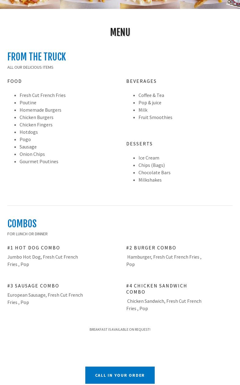 Duffer’s Chip Wagon Menu