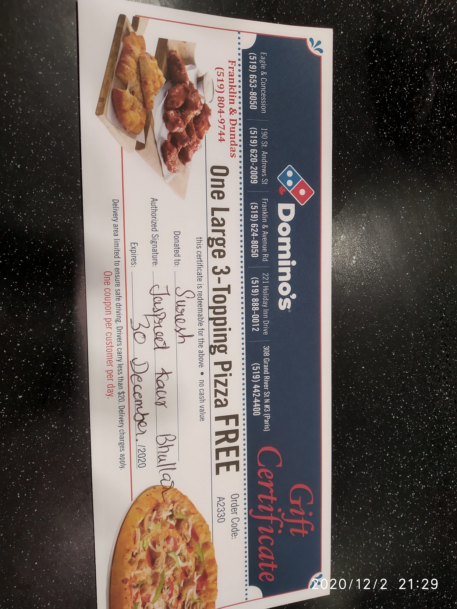 Domino's Pizza Menu