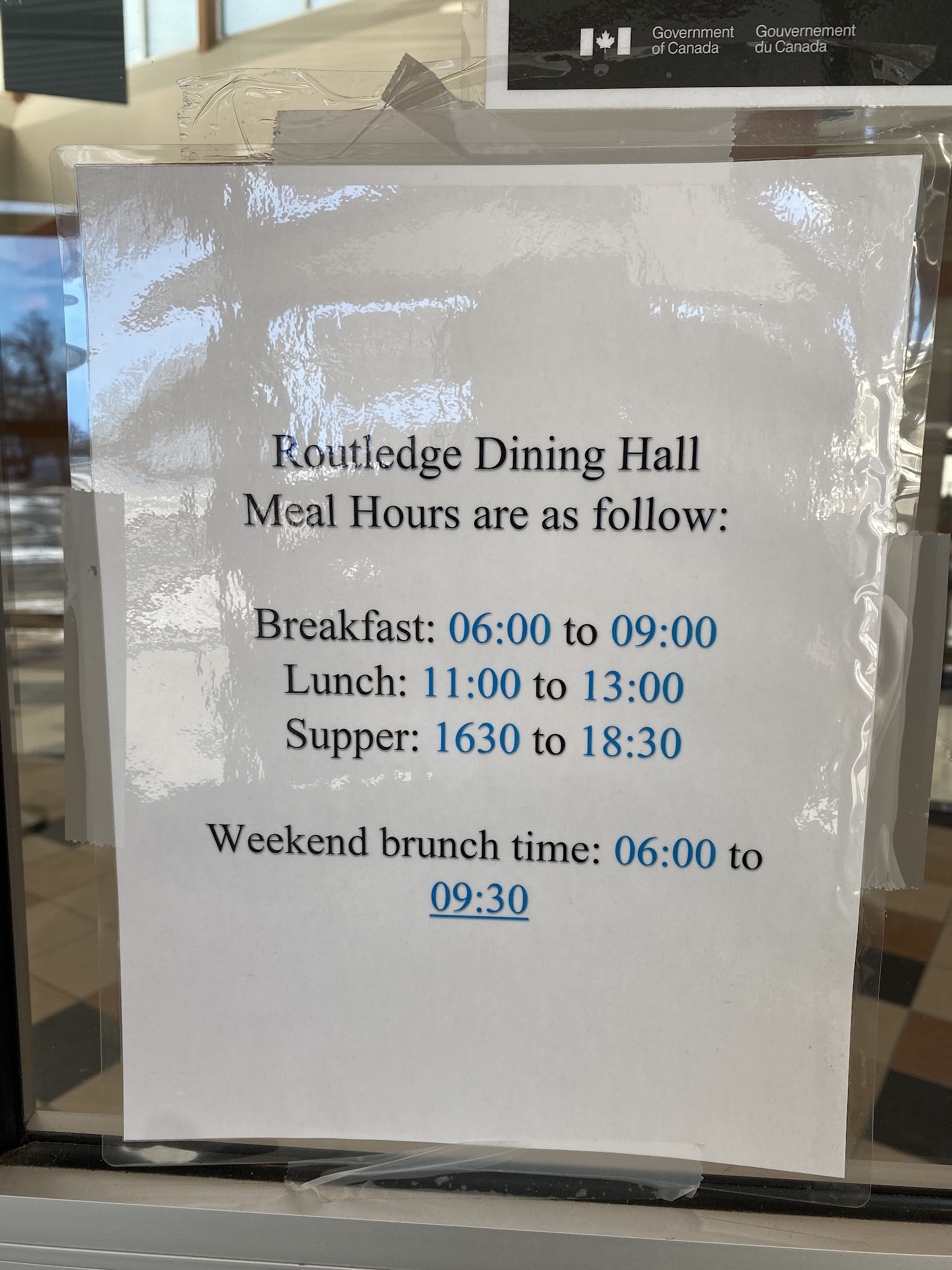 Routledge Dining Hall Menu