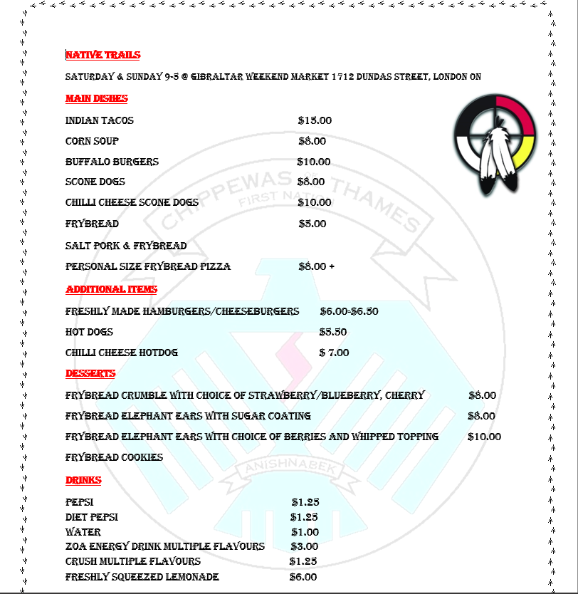 Native Trails Menu
