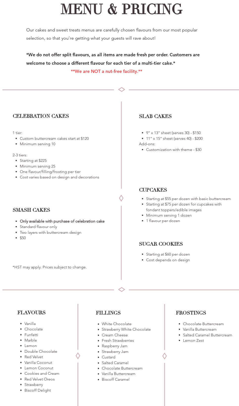 Esther's Cakes N Sweets Menu
