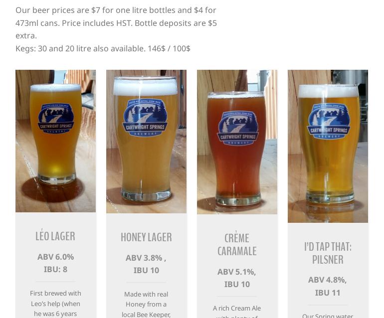 Cartwright Springs Brewery Menu
