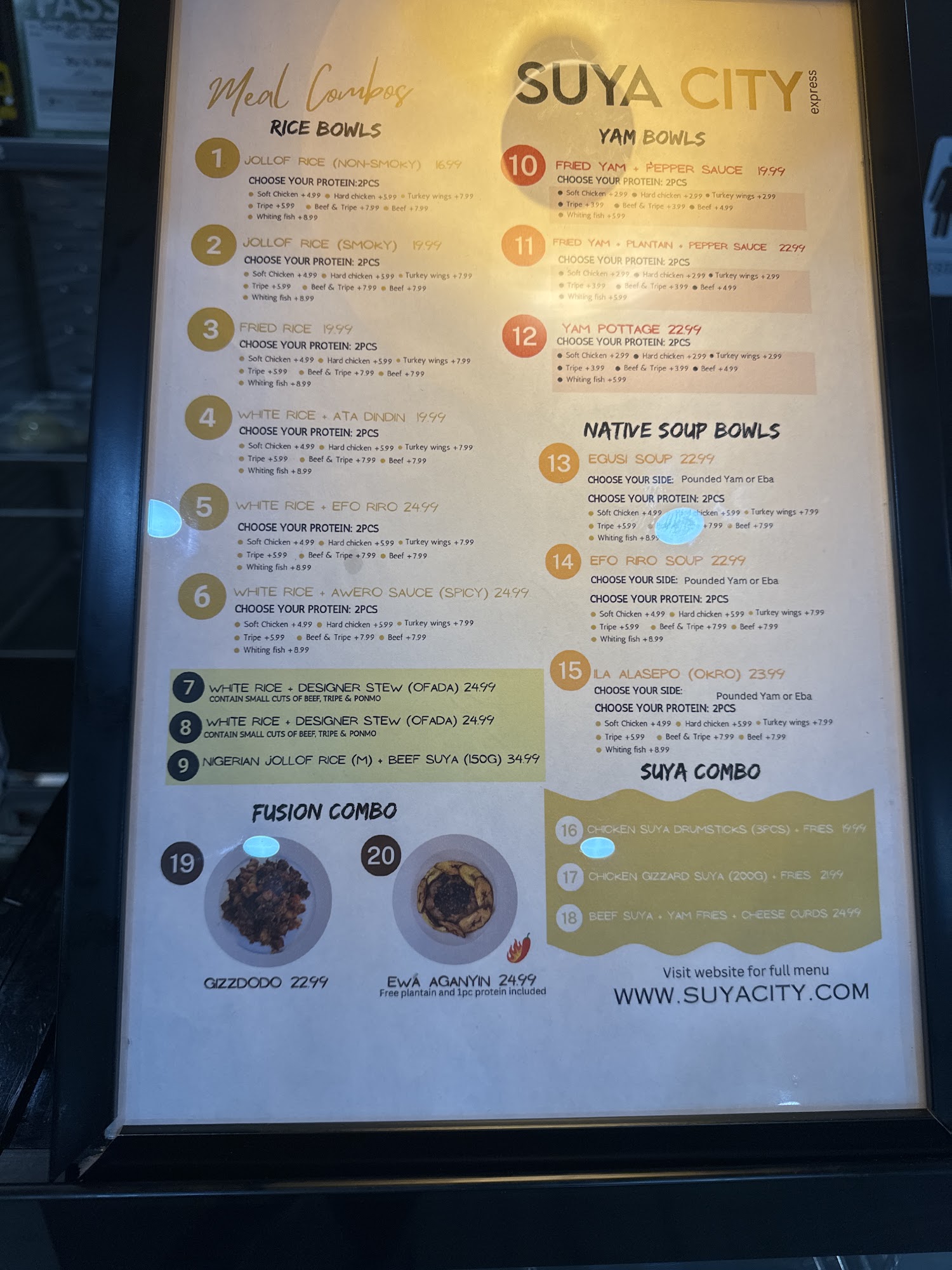 SUYA CITY express Menu