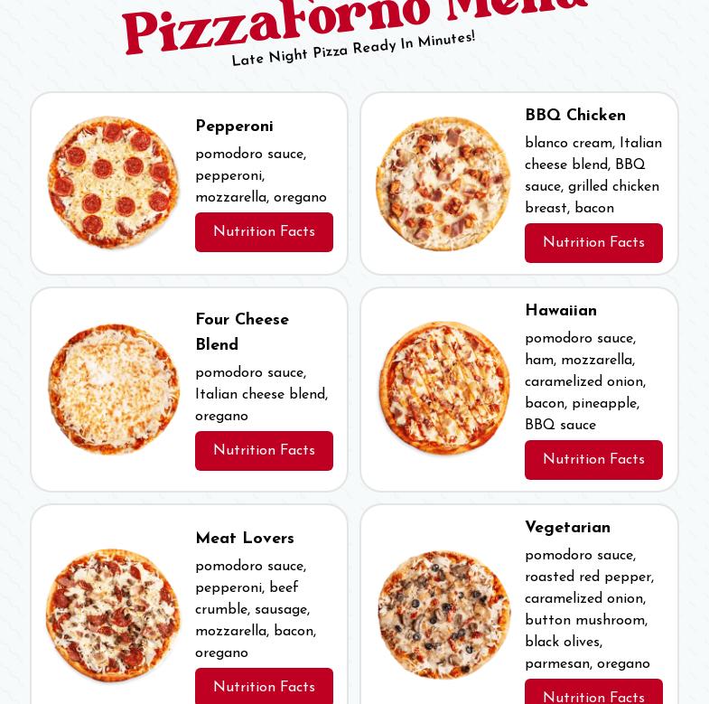 PizzaForno Menu