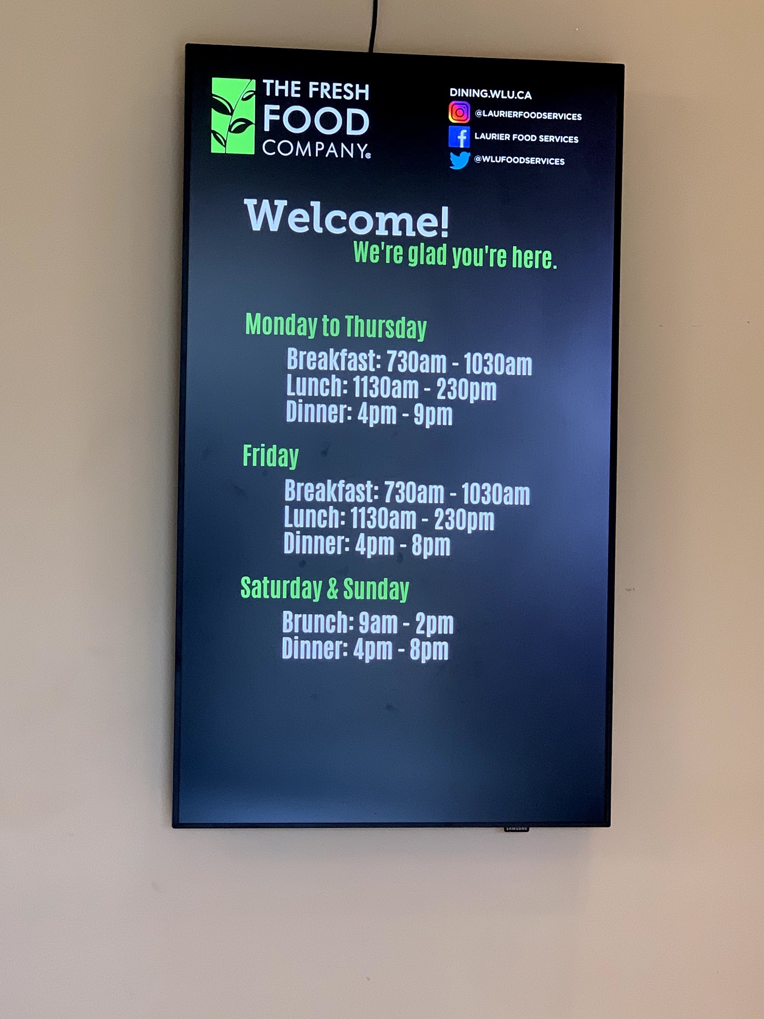 Fresh Food Company Dining Hall Menu