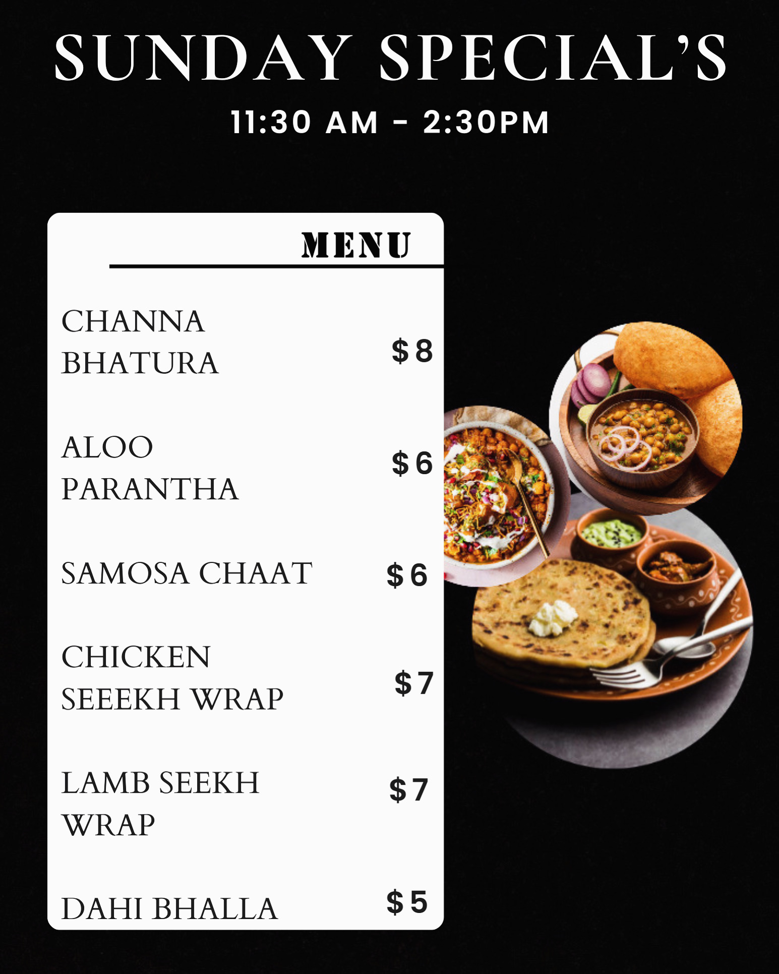 Empress of India Menu