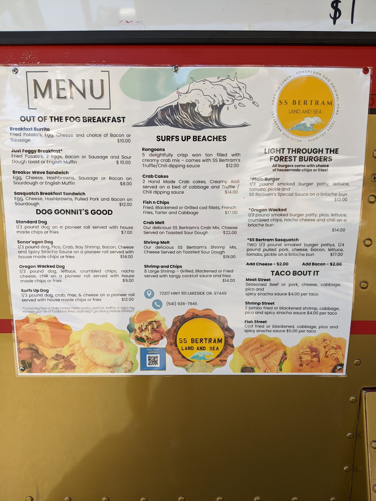 S.S. Bertram Land and Sea Menu