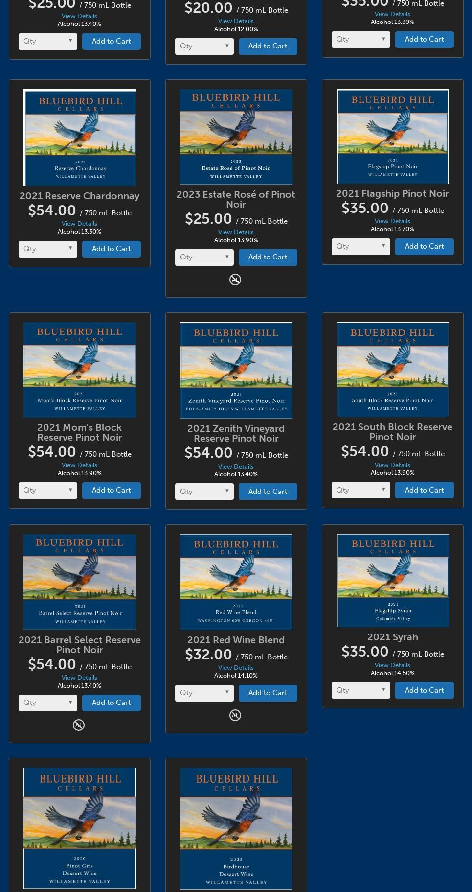 Bluebird Hill Cellars Menu