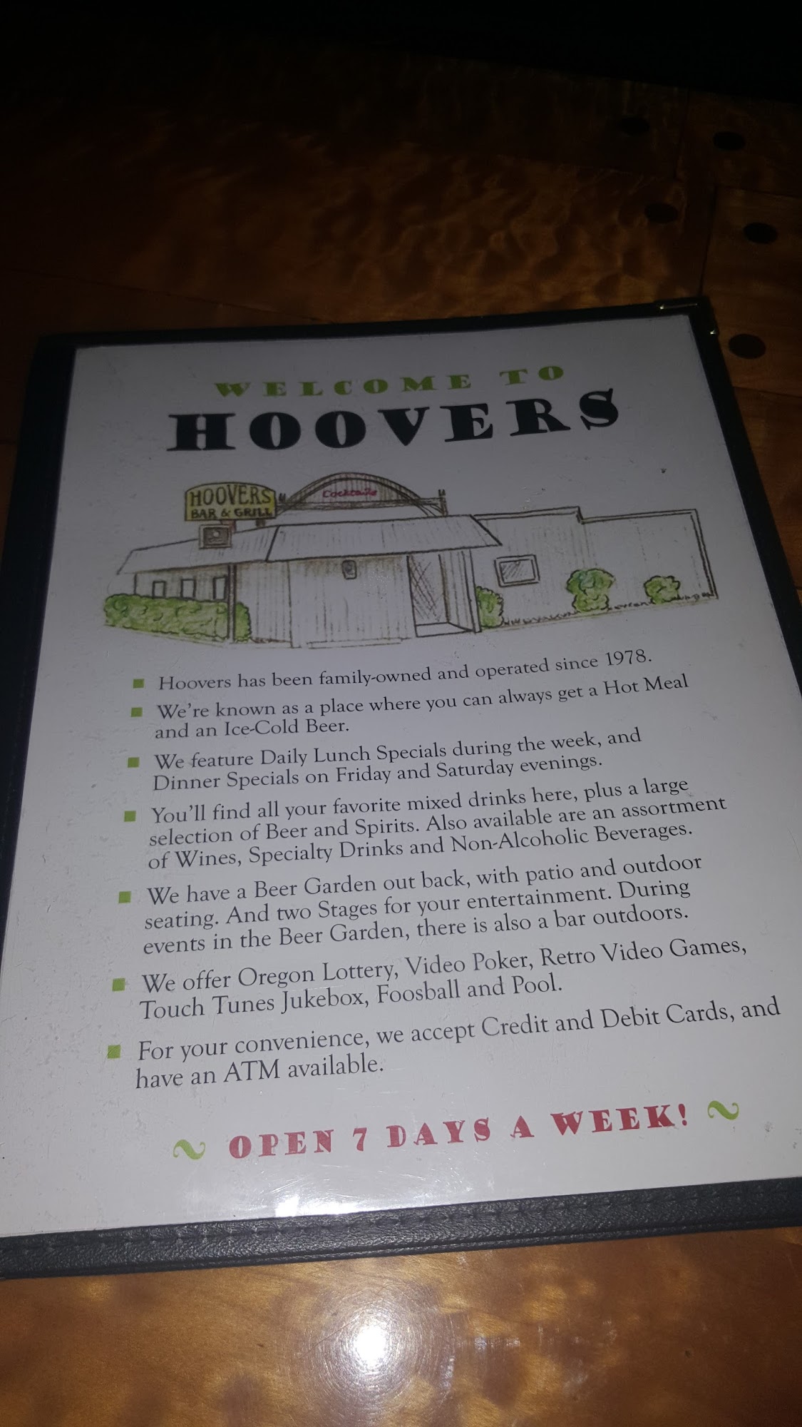 Hoovers Pub & Grill Menu