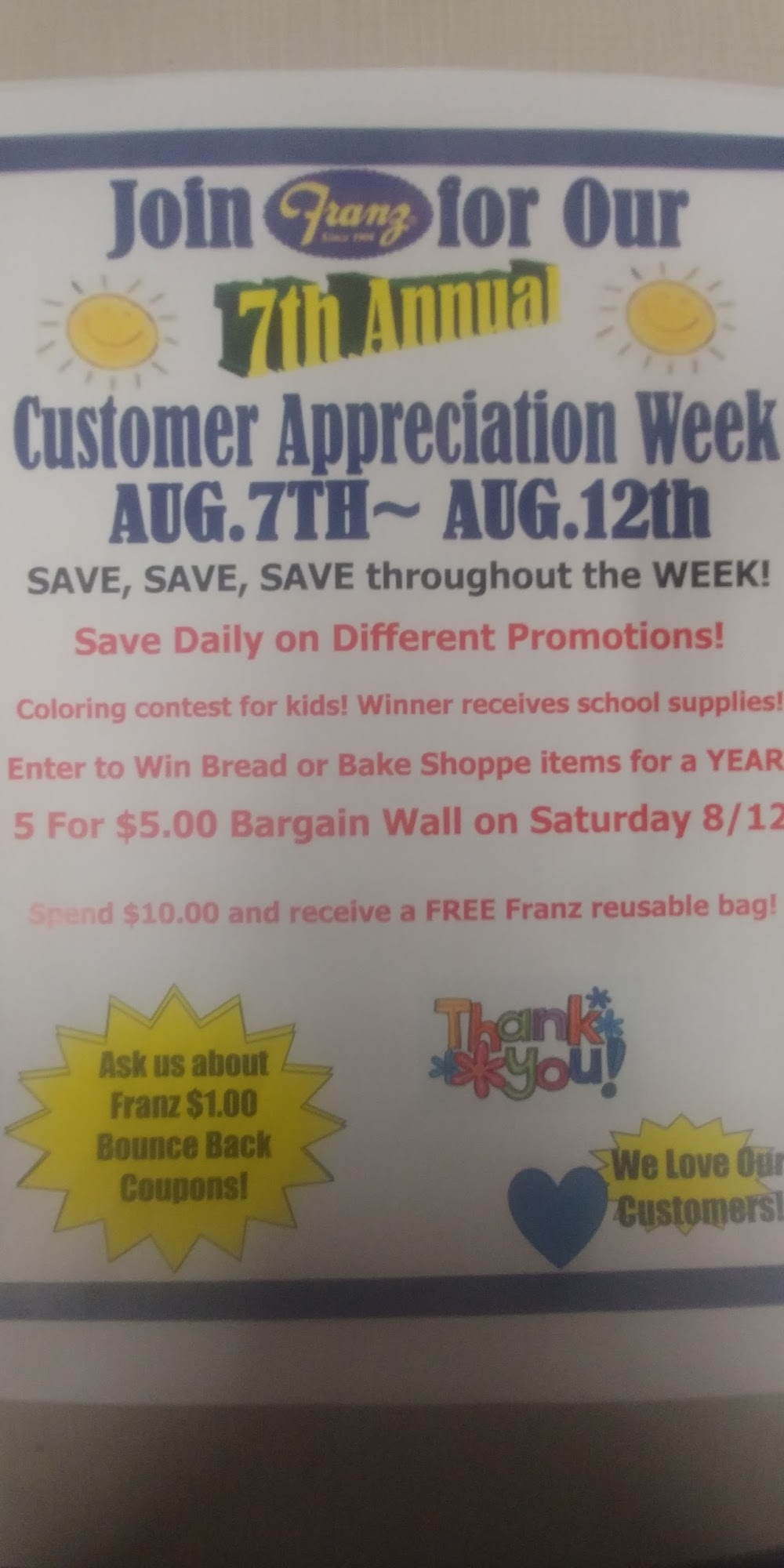 Franz Bakery Outlet Menu