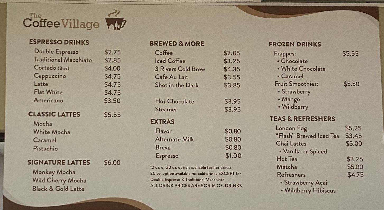 The Coffee Village Menu