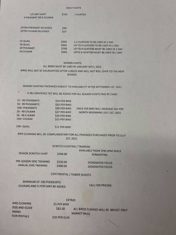 Wing Pointe Preserve Menu