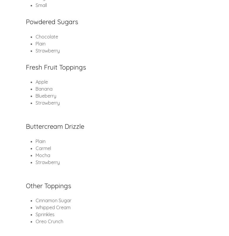 Funellas Funnel Cake Menu