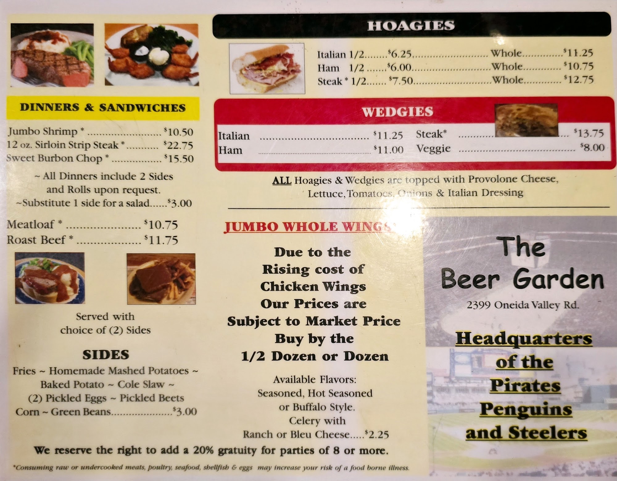 The Beer Garden Menu