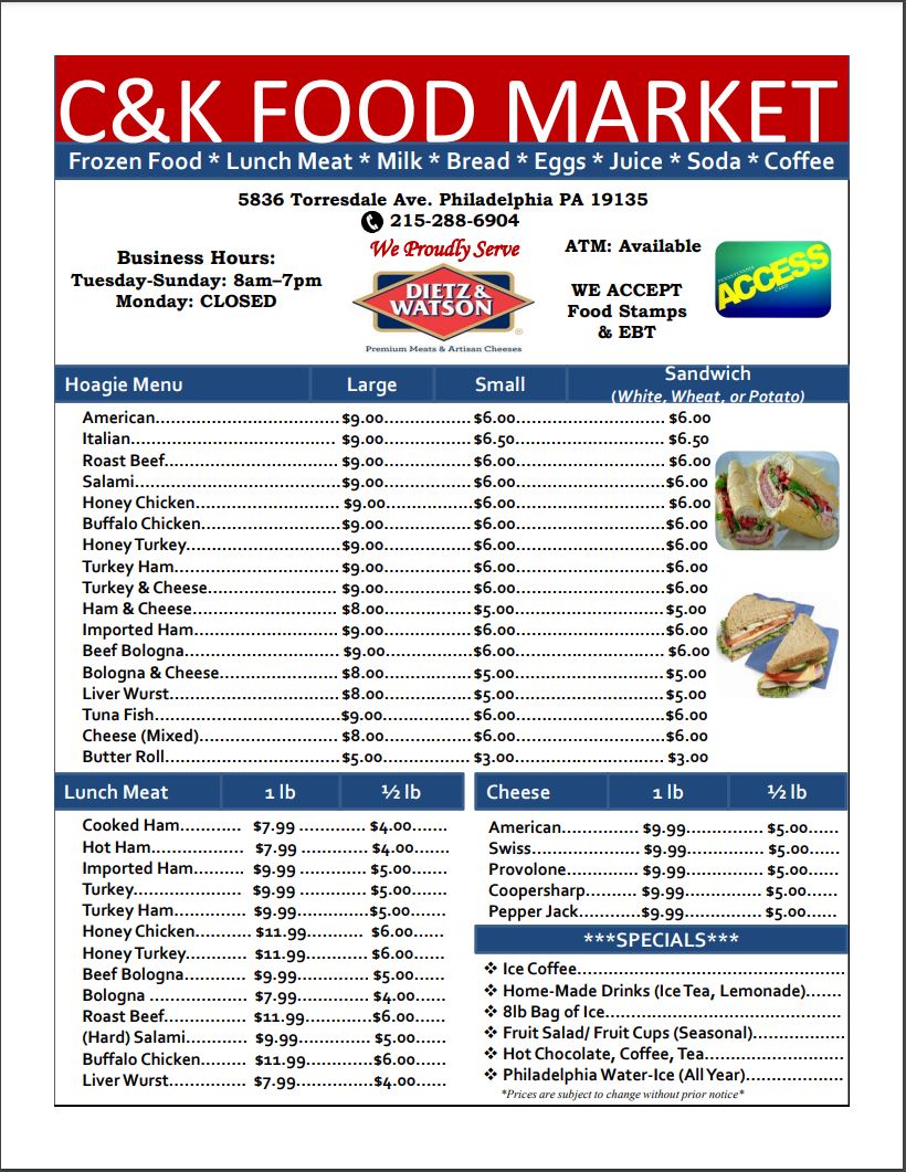 C & K Food Market Menu