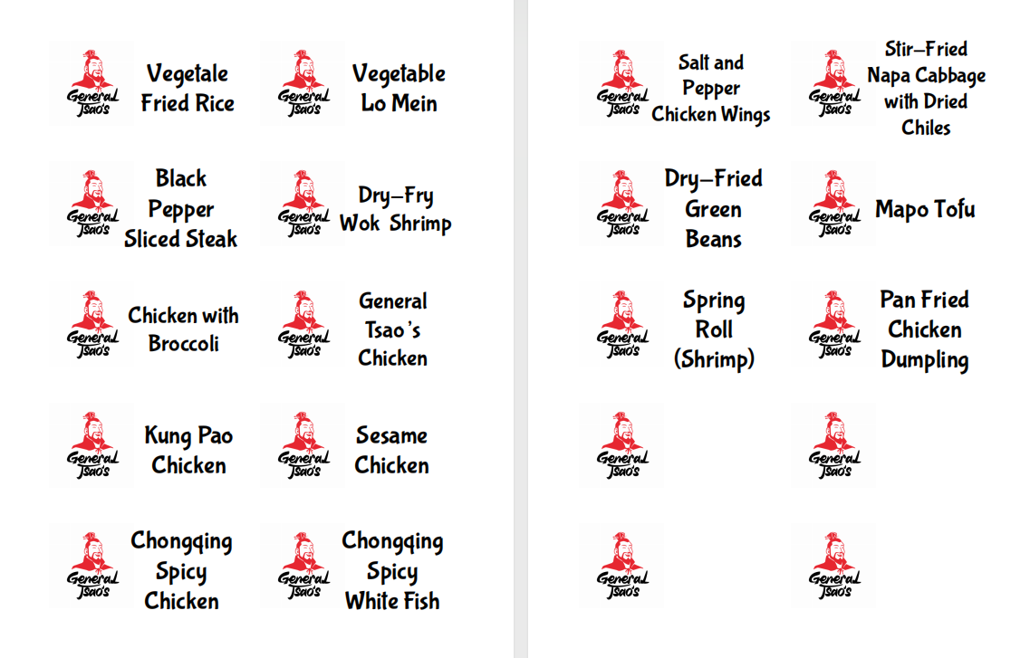 General Tsao's Menu