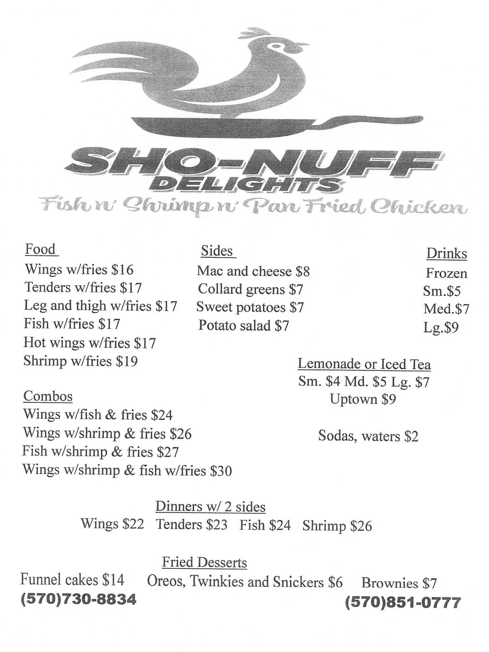 Sho-Nuff Delights Menu