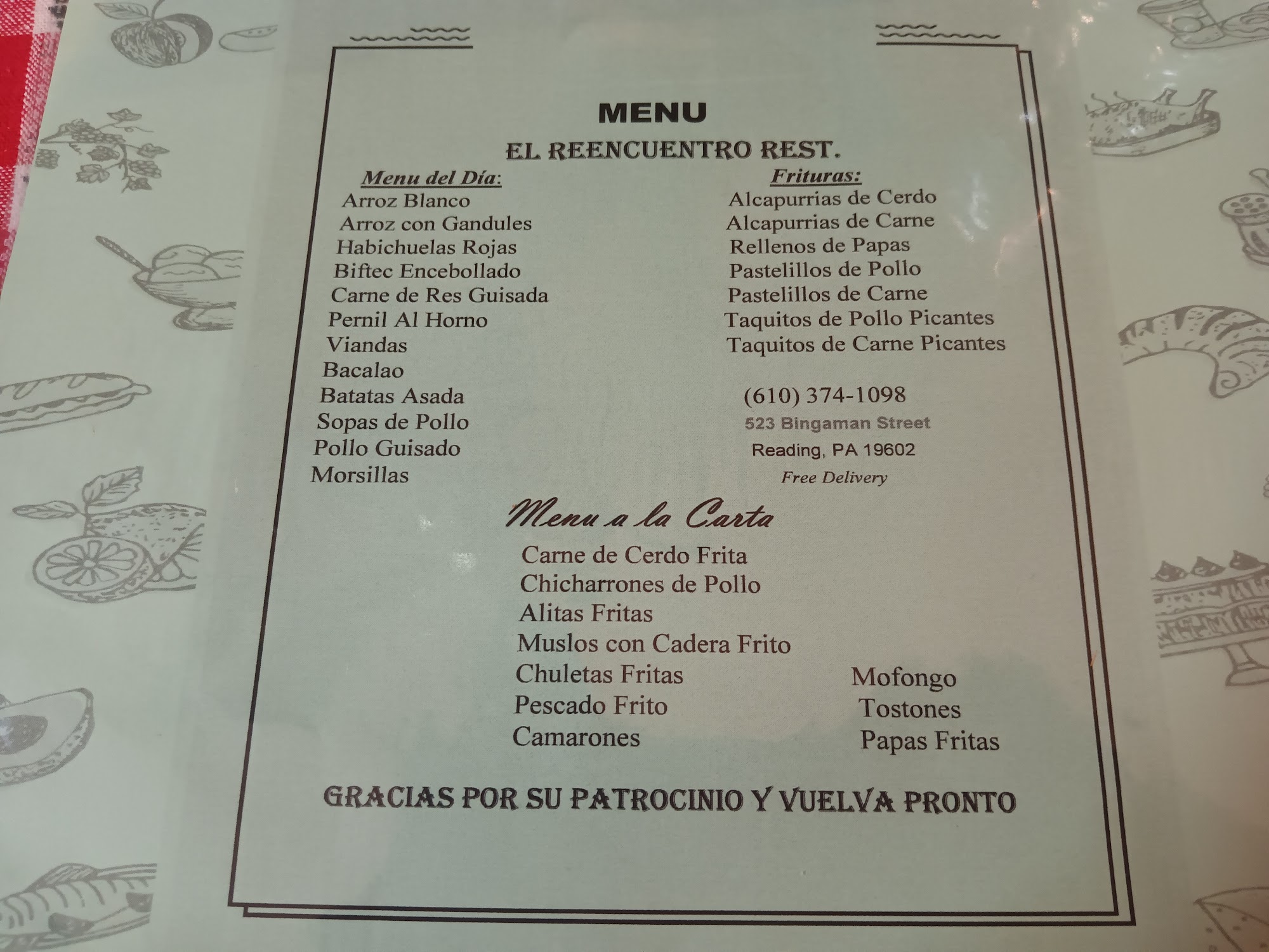 El Reencuentro Restaurant Menu