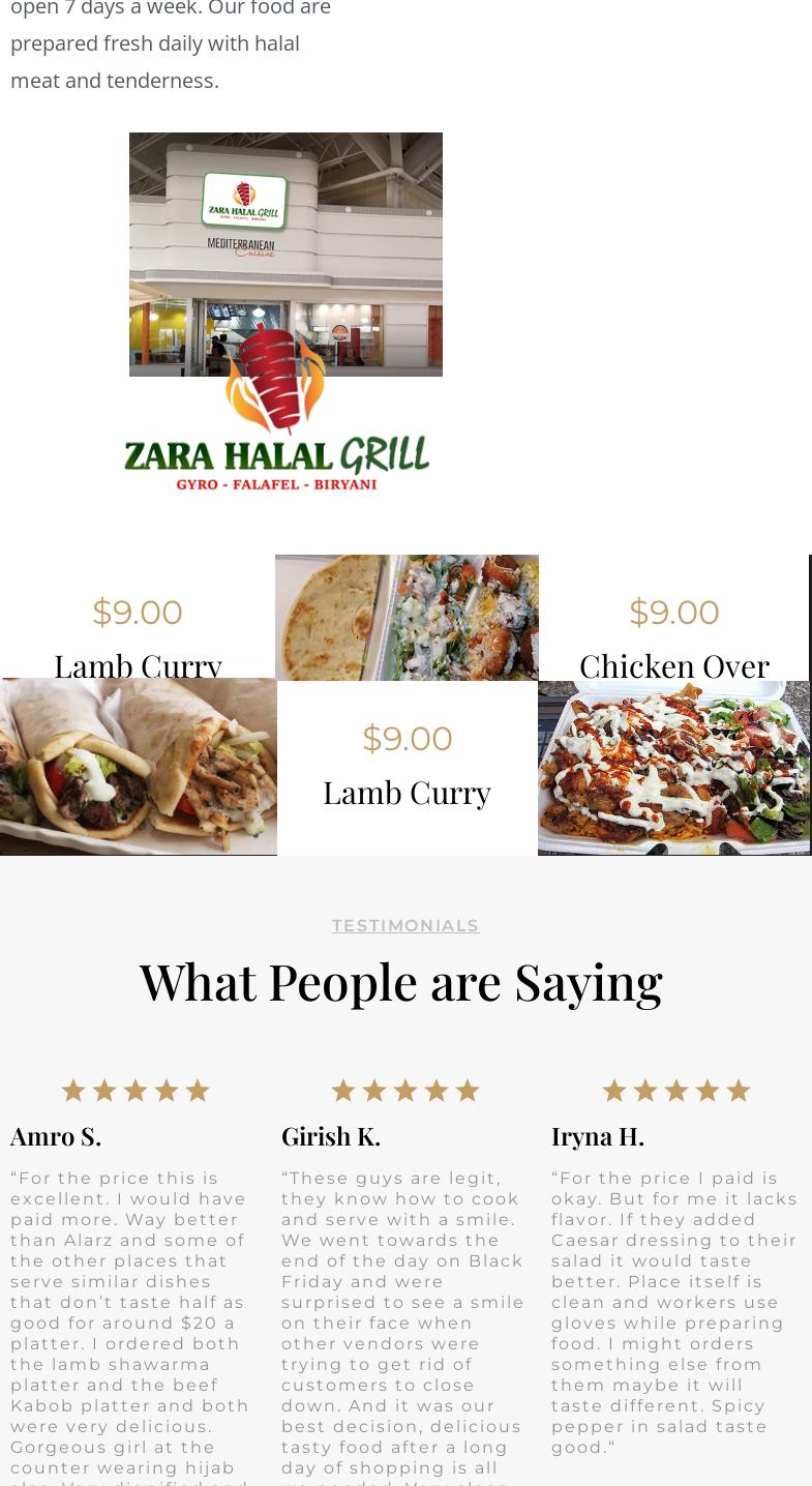 ZARA HALAL Grill (W.G) Menu