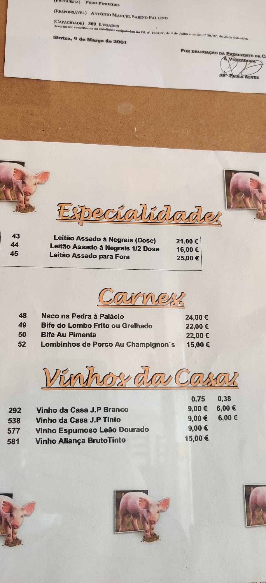 Palácio dos Leitões Menu