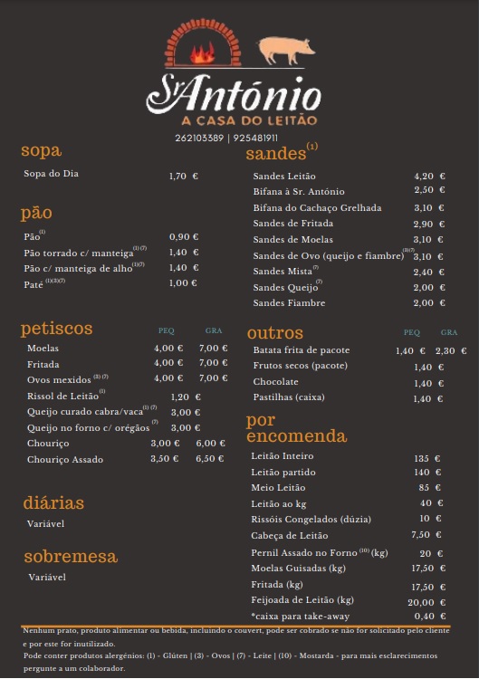 Sr. António - Casa de Leitão Menu