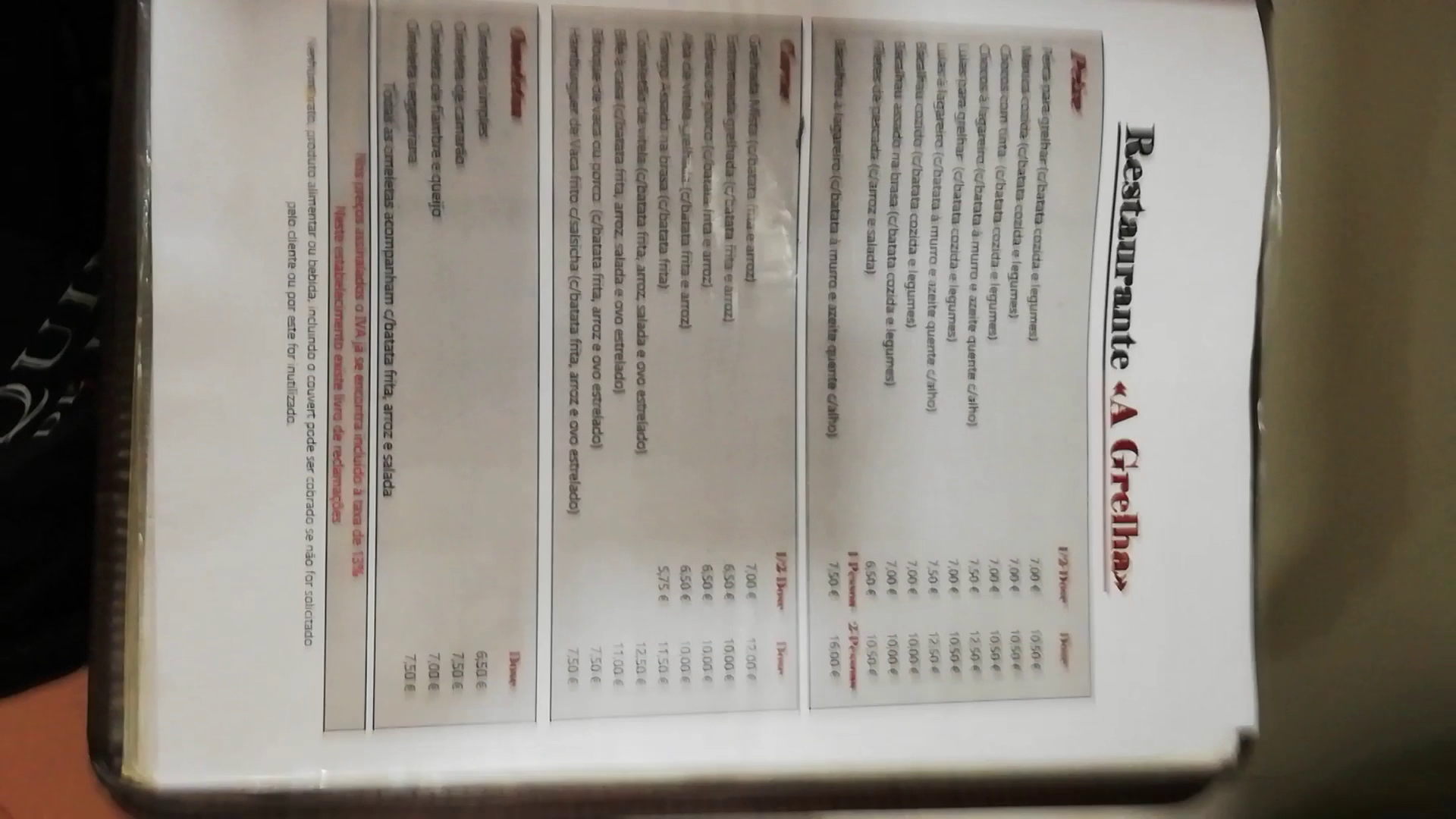 Restaurante Churasqueira A Grelha Menu