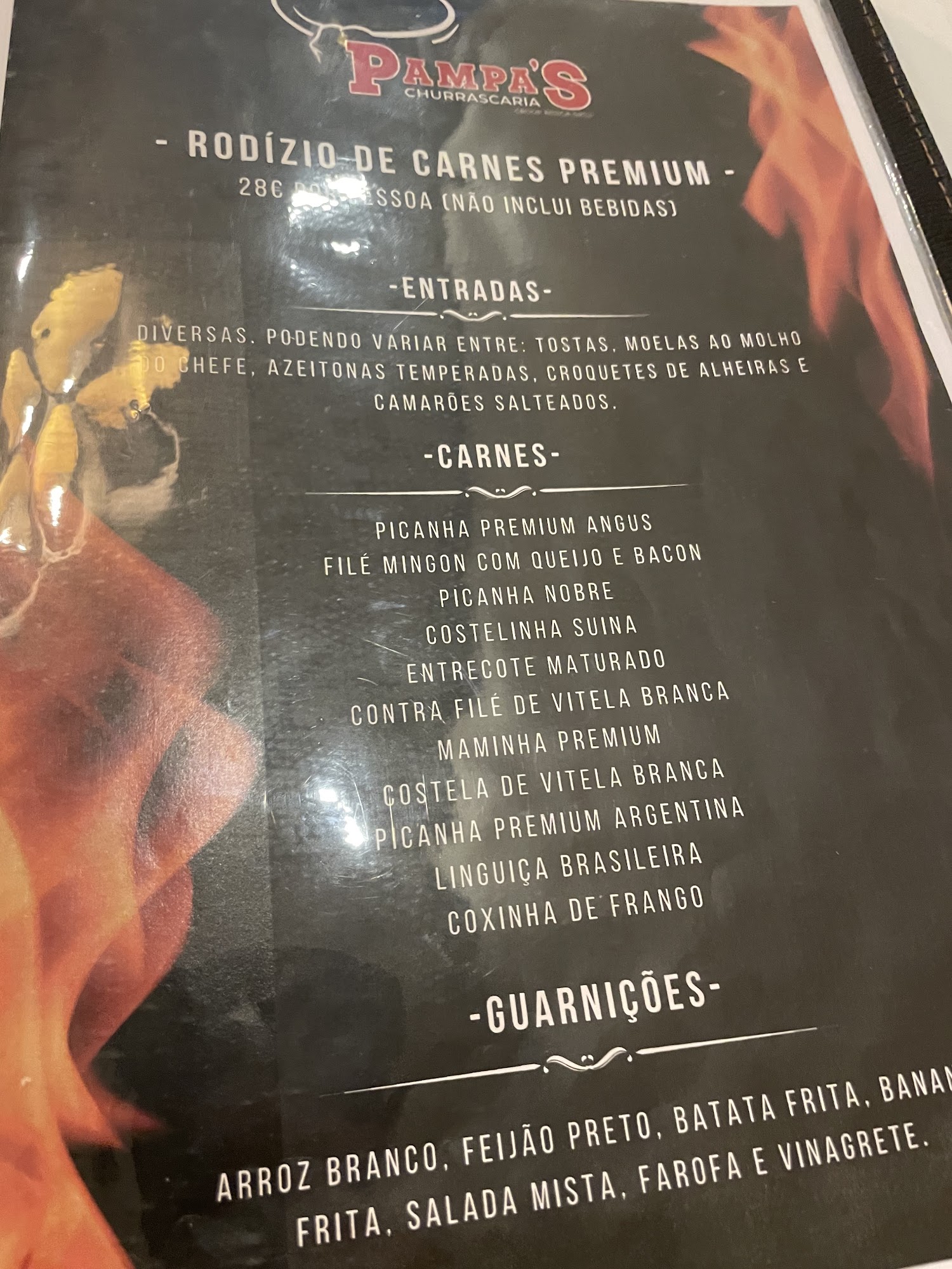 Pampa’s churrascaria Menu
