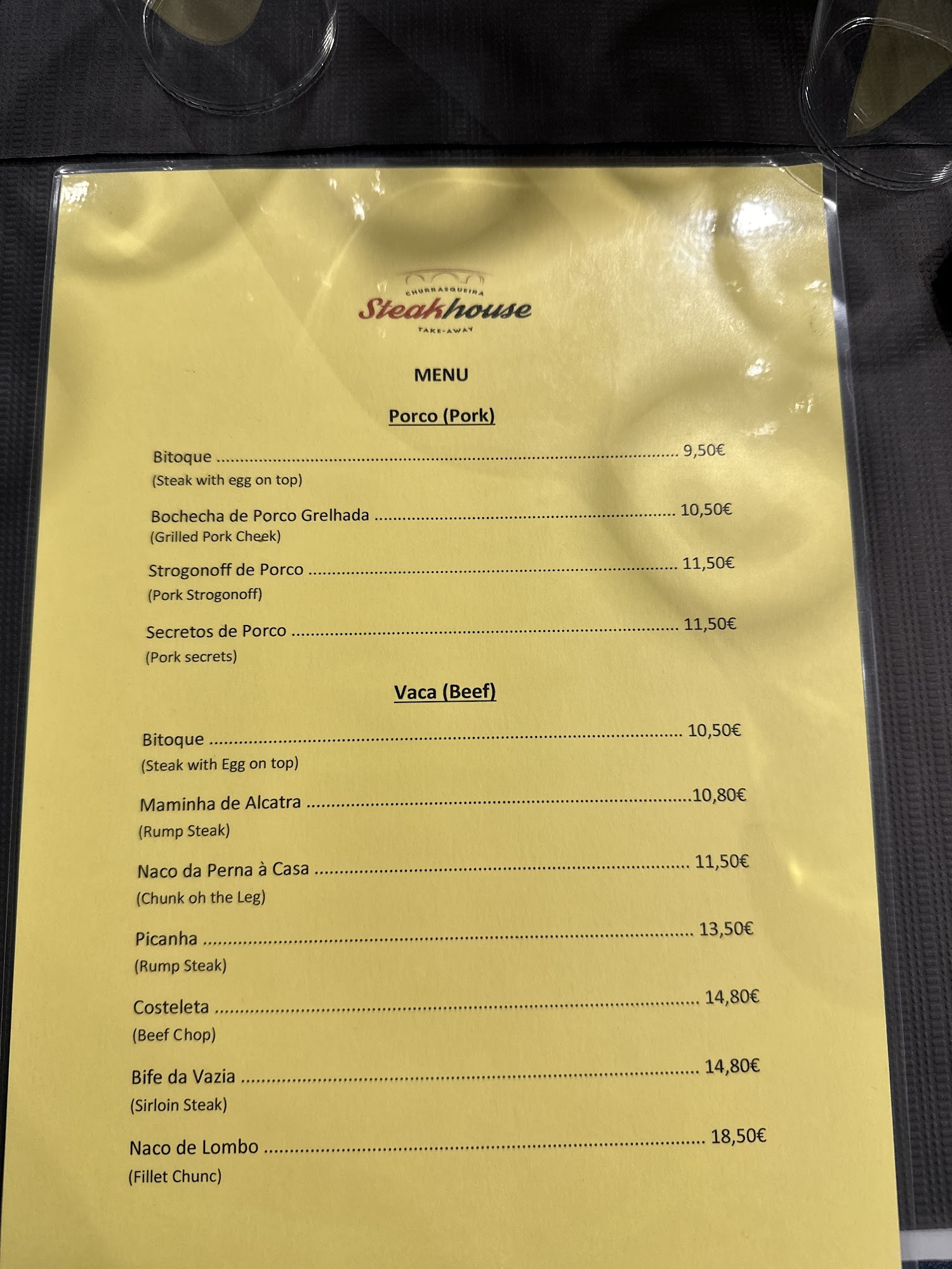 Steak House Menu
