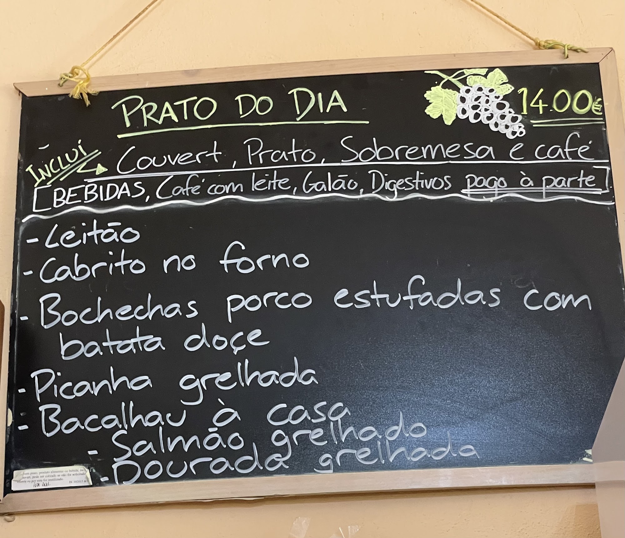 Casa da Vinha Menu