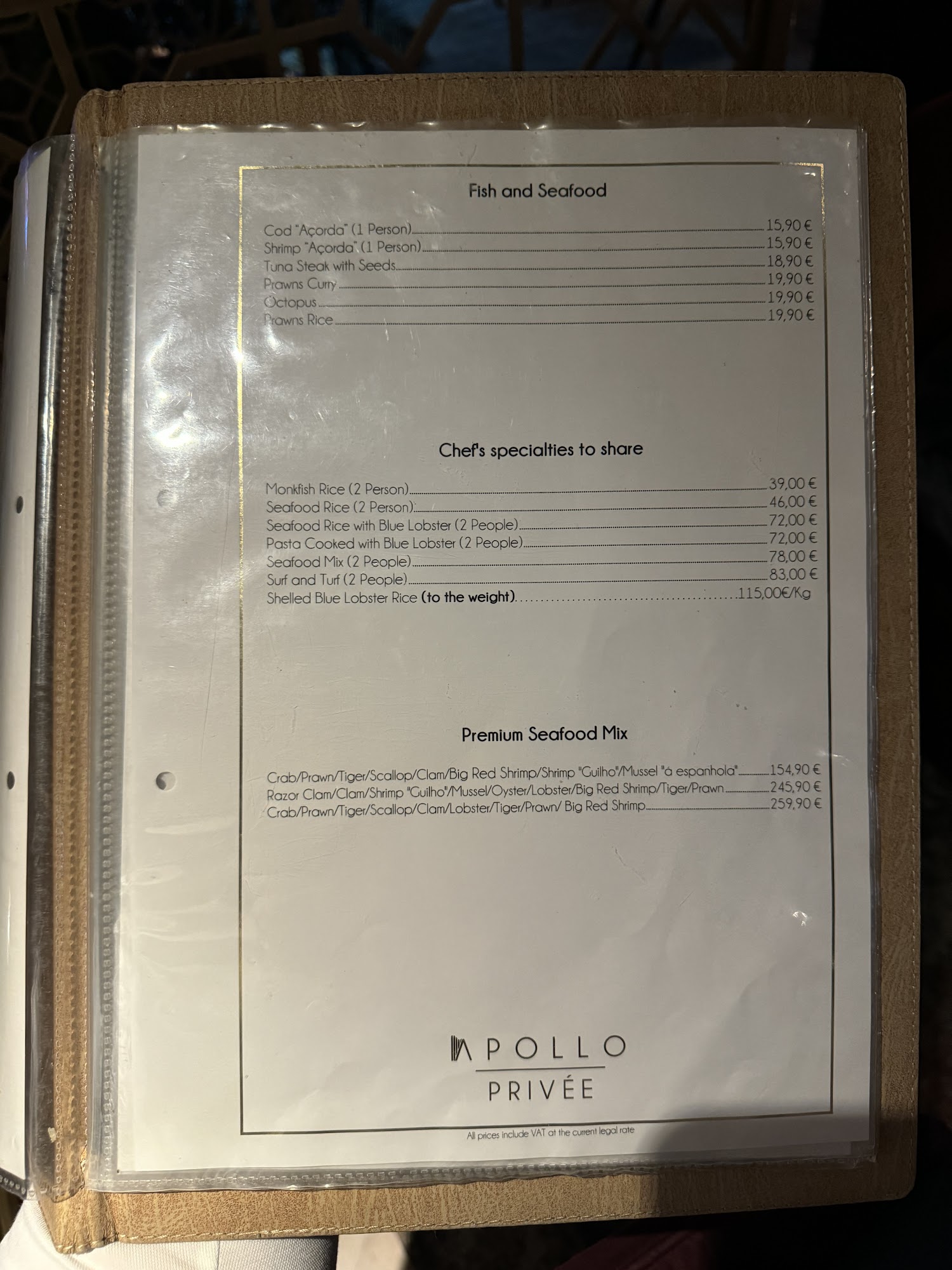 Apollo Privé Menu