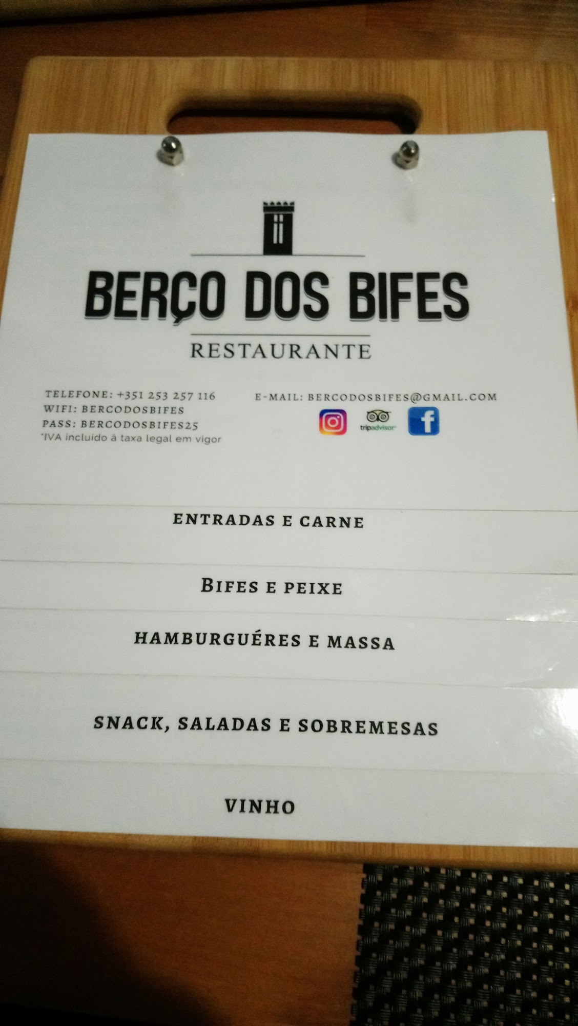 Berço dos Bifes Menu