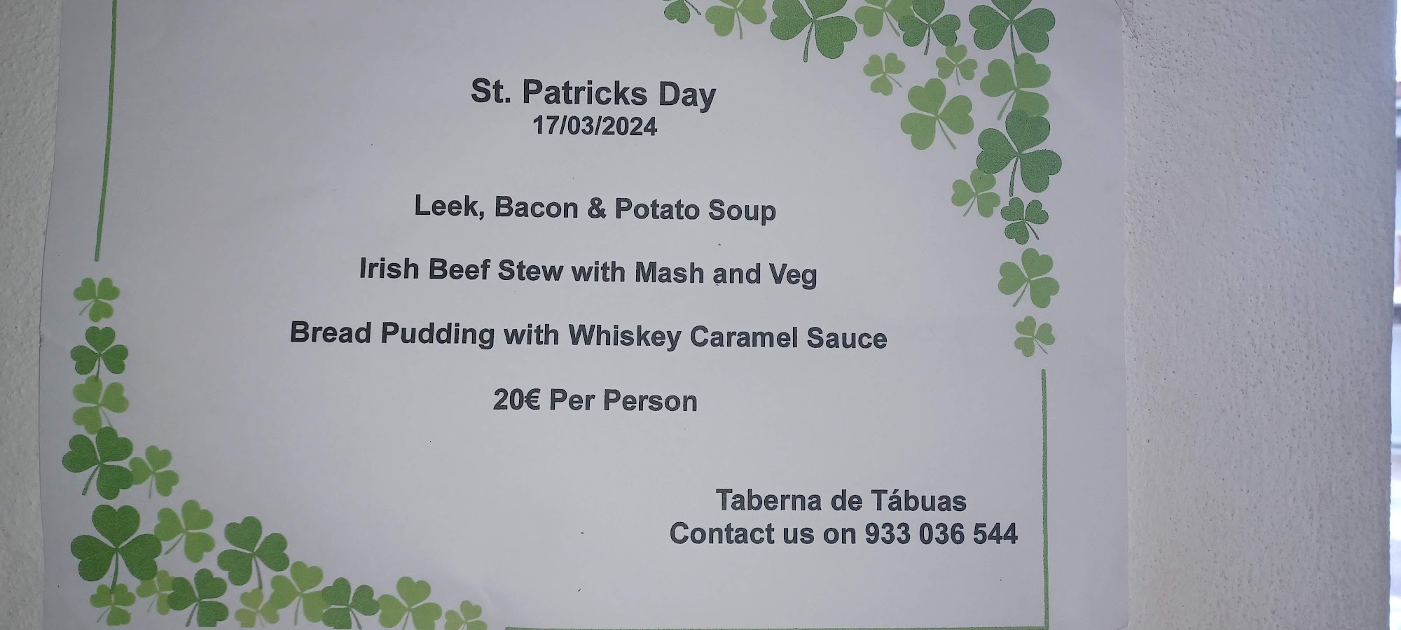 Taberna de Tábuas Menu