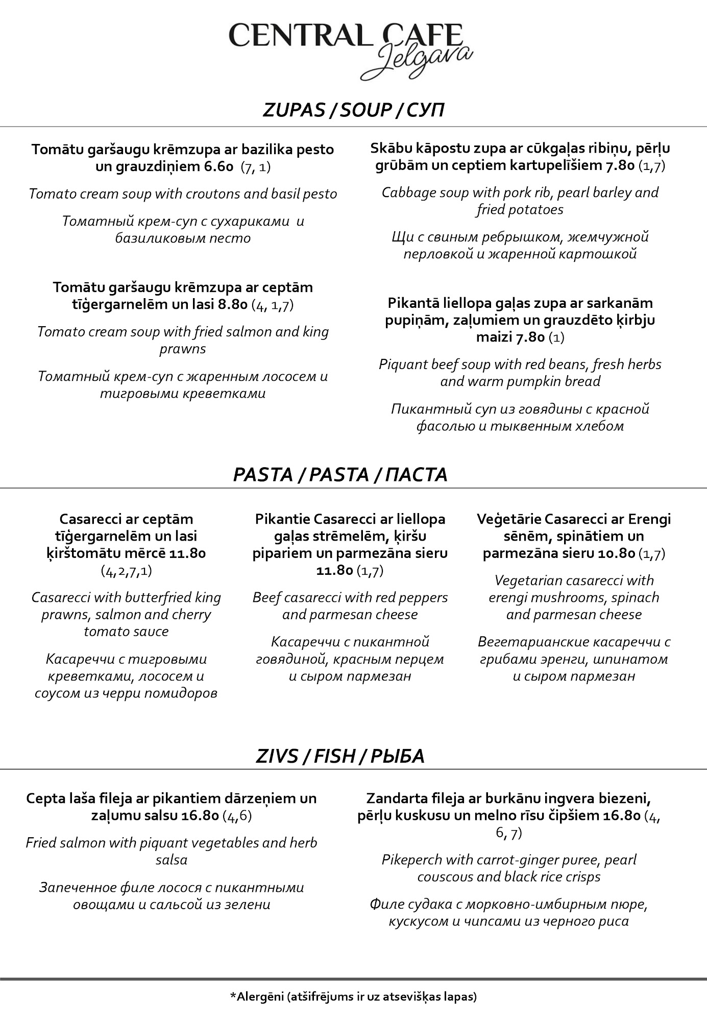 Café Central Menu