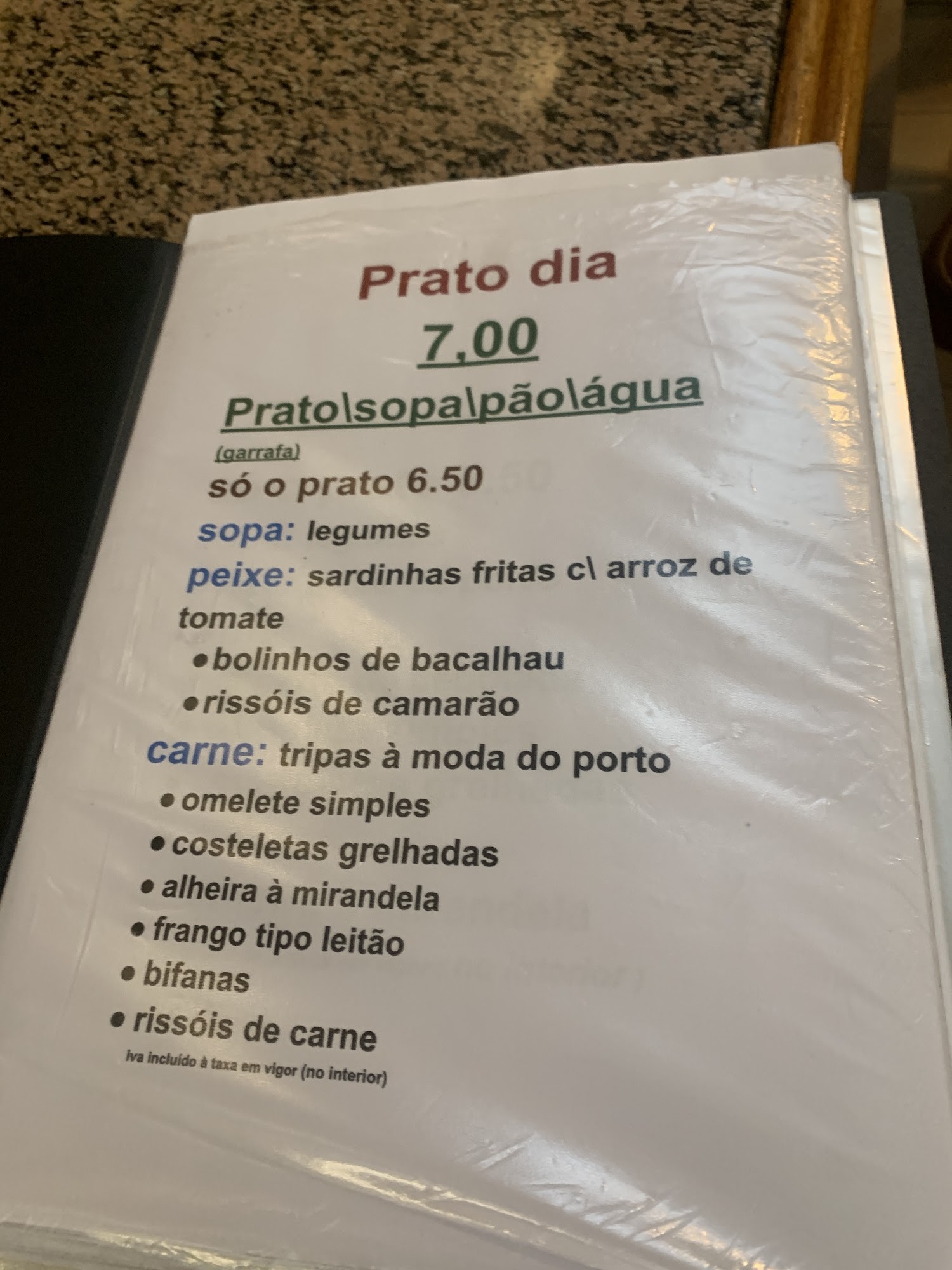 Snack Bar Madeira Menu