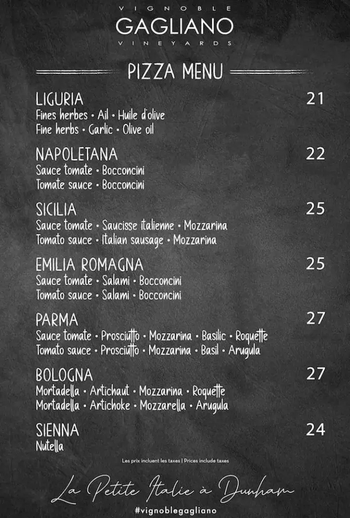 Vignoble Gagliano Menu