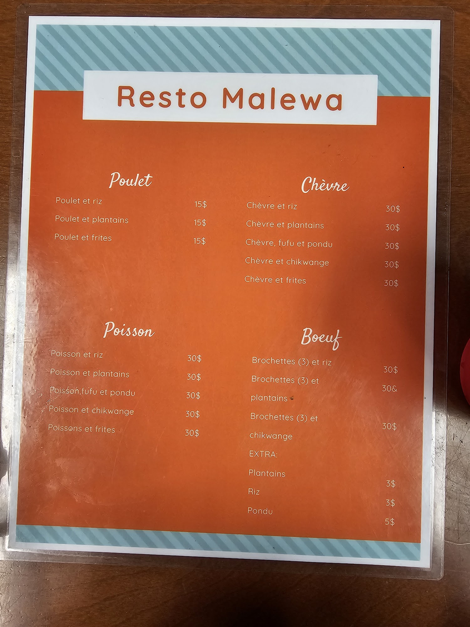 Epicerie-Resto Malewa Menu