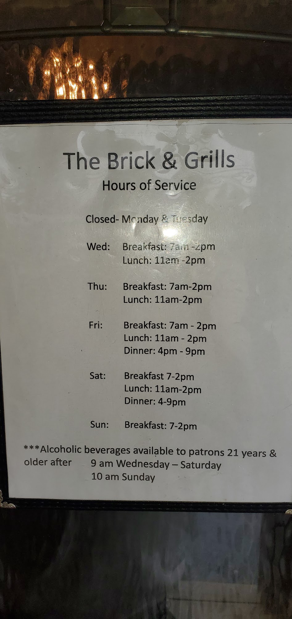 The Brick & Grills Menu