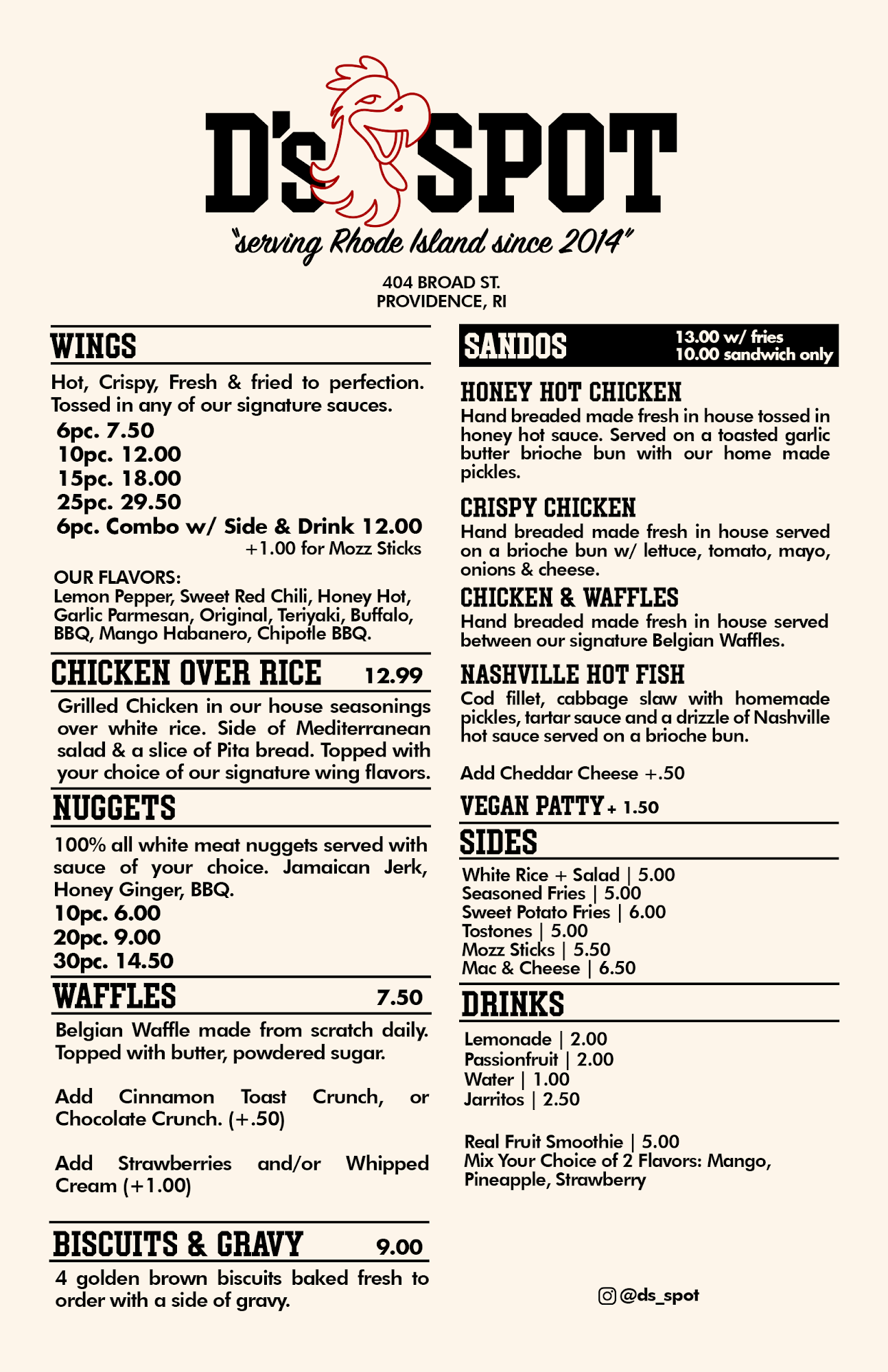 Ds spot Broad street Menu