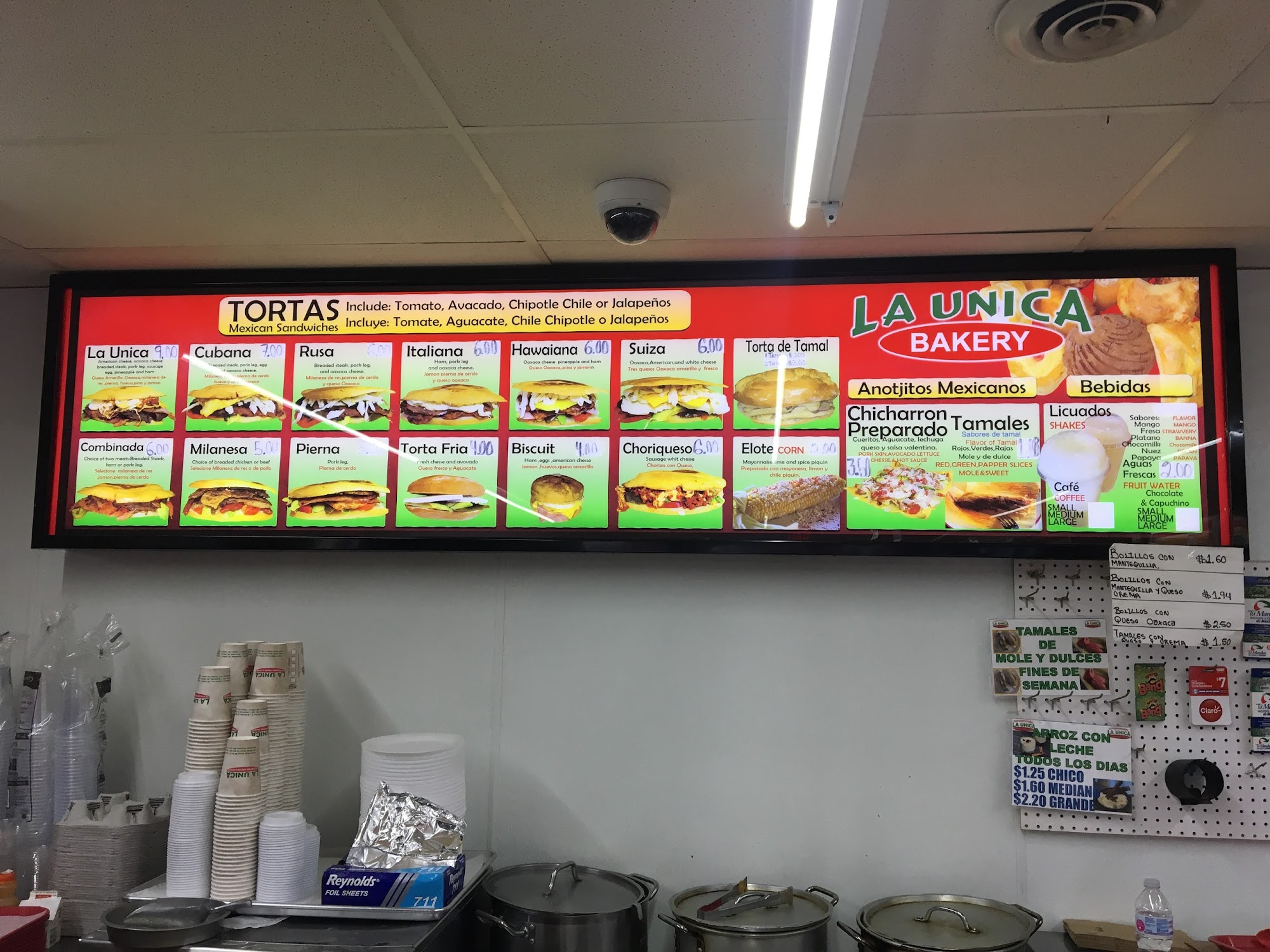 La Unica Bakery Menu