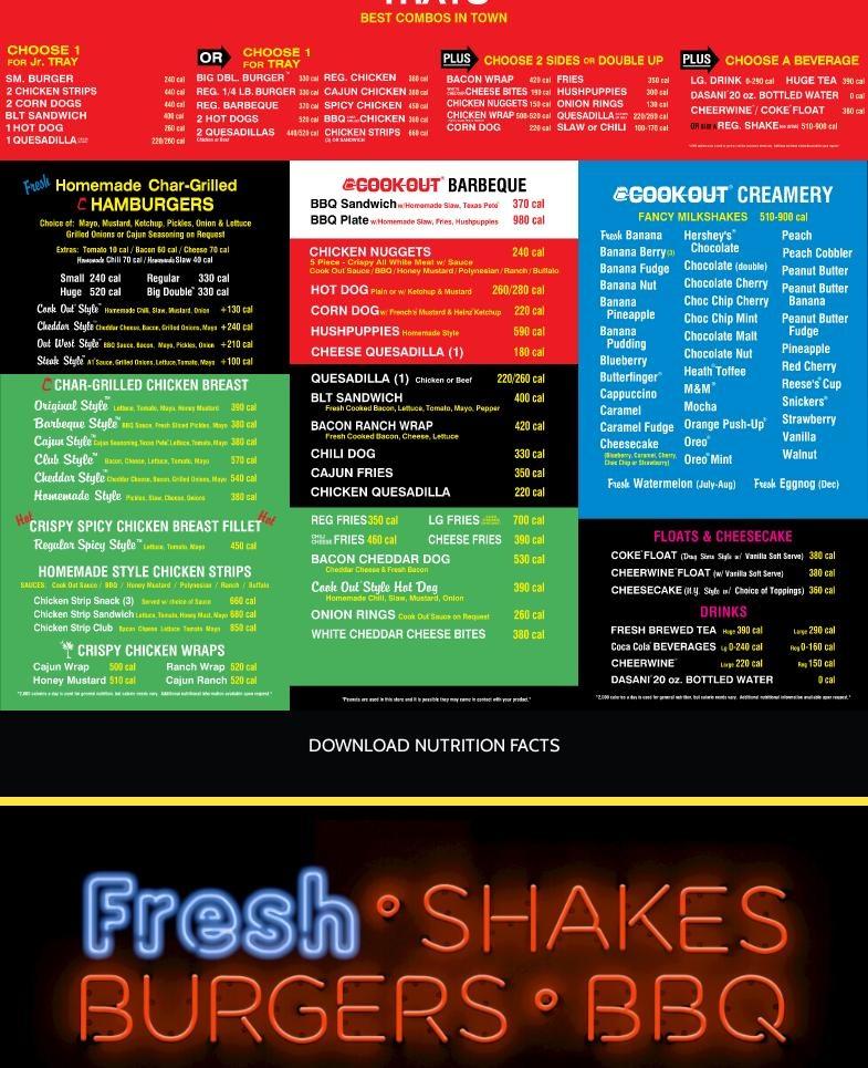 Cook Out Menu