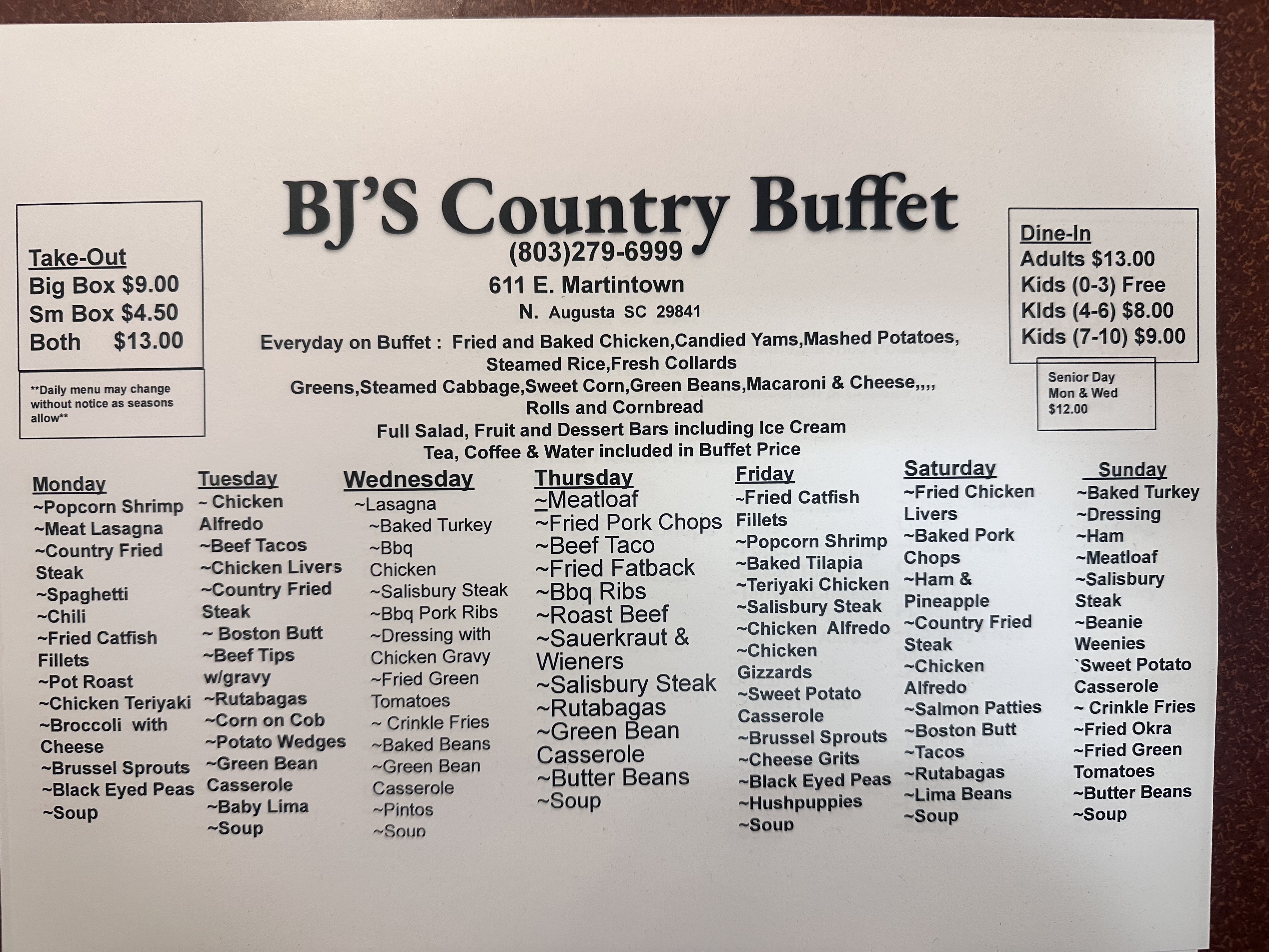 Bj Country Buffet 611 E Martintown Rd, North Augusta, SC 29841