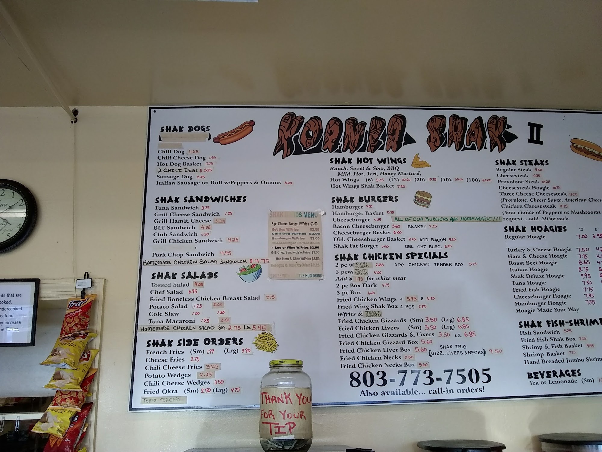 Korner Shak Menu