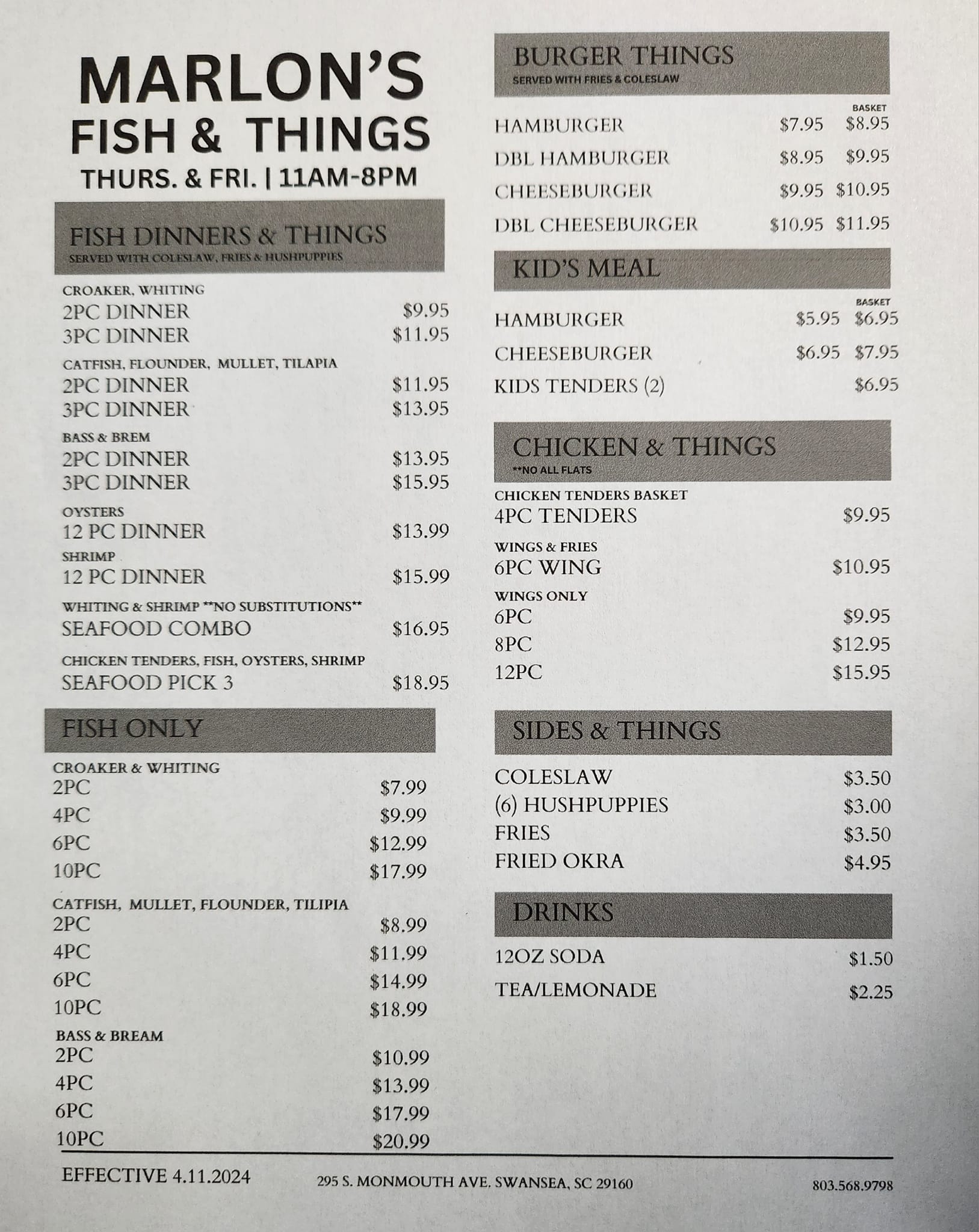 Marlon Fish & Things Menu